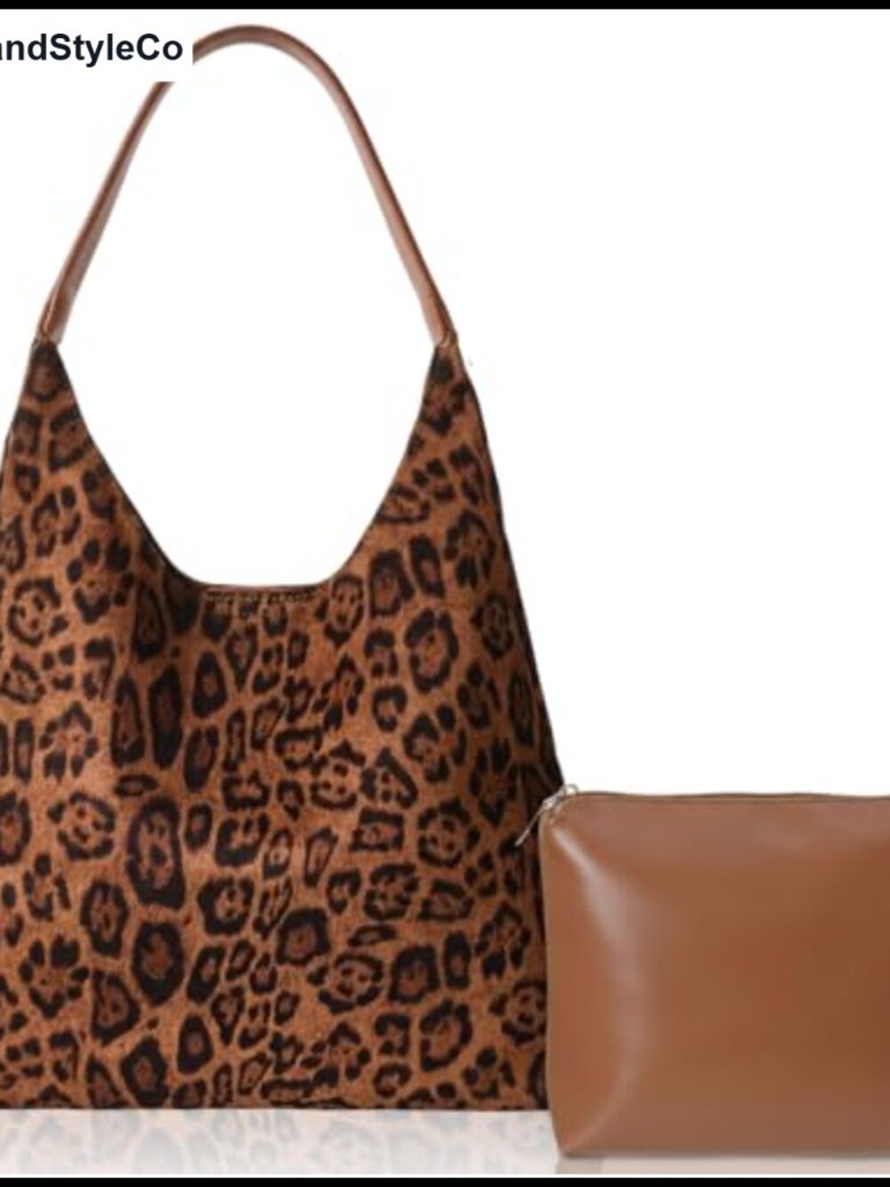 Large Suede Hobo Tote Bag with Matching Leather Cosmetic Bag Set